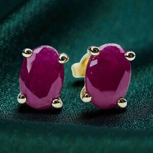 VINTAGE- 14K Gold Natural Ruby Earrings -1.25 Carat T.W. Oval Cut Burmese Rubies